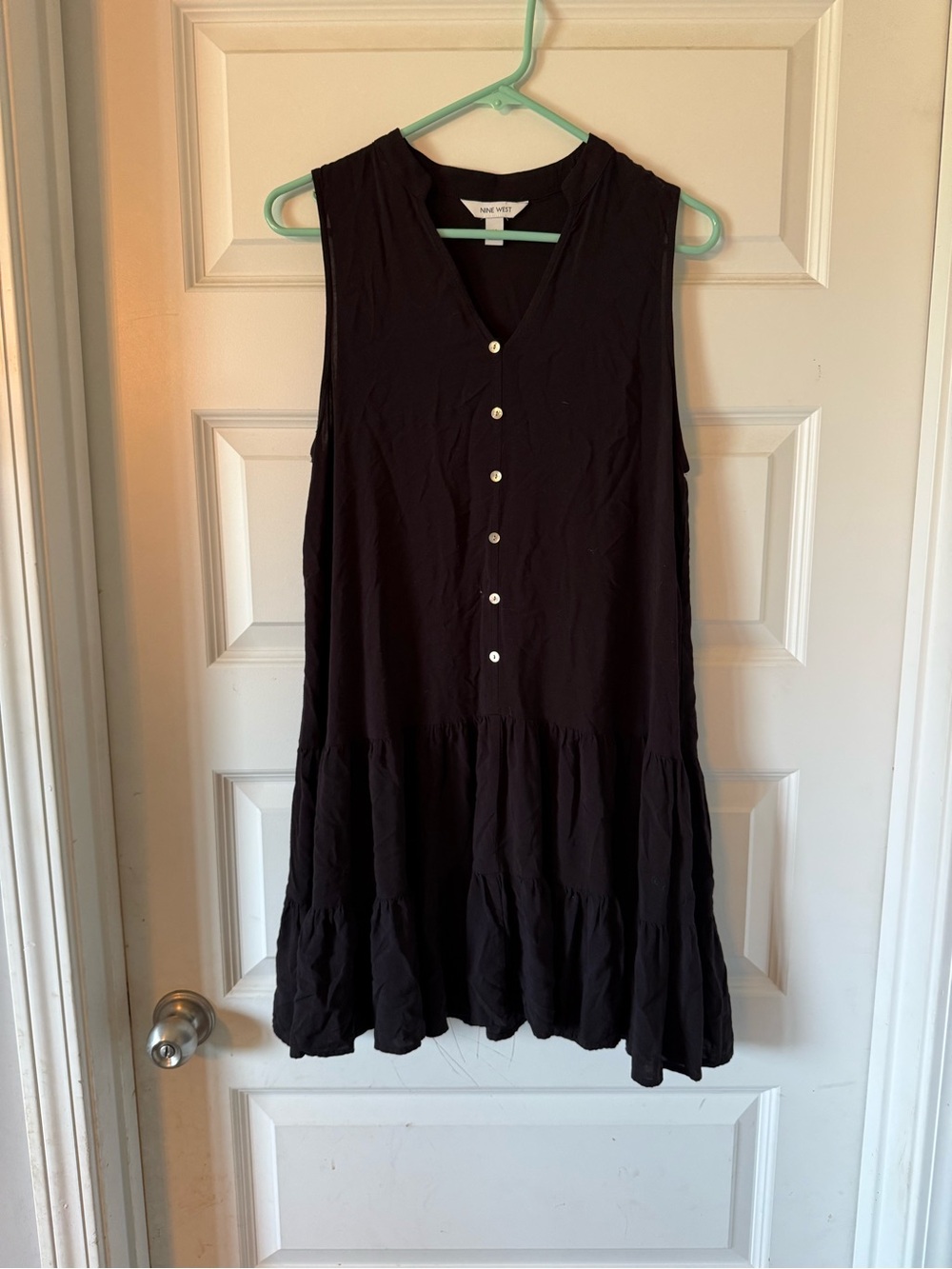 Nine West Black Sleeveless Tiered Button-Front Mini Dress